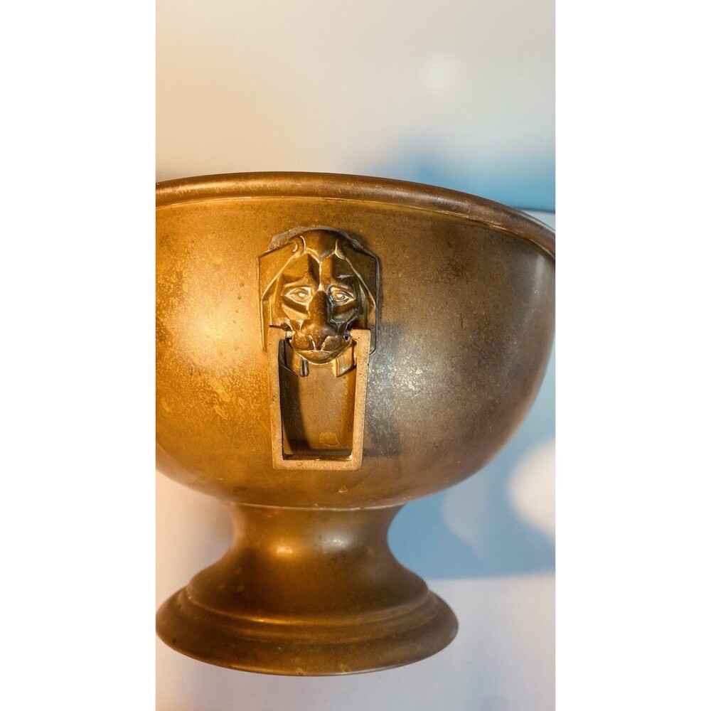 Vintage Brass Jardiniere Planter W/ Lions Head Pulls Pedstal Base - Picture 8 of 13